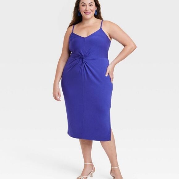 Ava&Viv Women's V-Neck Bodycon Dress Royal Blue NWT Size 2X - Picture 2 of 9